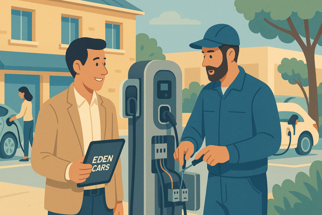 Installation borne électrique Avignon pour commerces et zones d’activité. IRVE, normes 2026, aides Advenir. Contactez Eden Cars 84000.